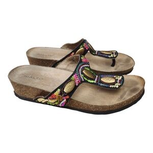 Rialto Embellished Beaded Wedge Sandals Women's‎ 9M Sequin Leather Thong Slip-On